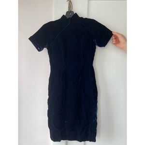 90s Velvet Mini Dress Cheongsam Inspired